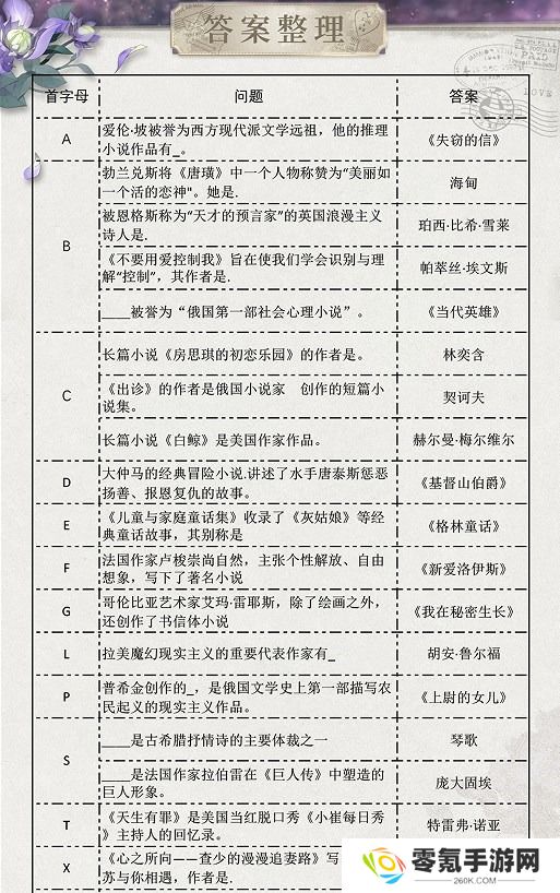 光与夜之恋长思今寄答案大全 长思今寄书海文渊活动答案